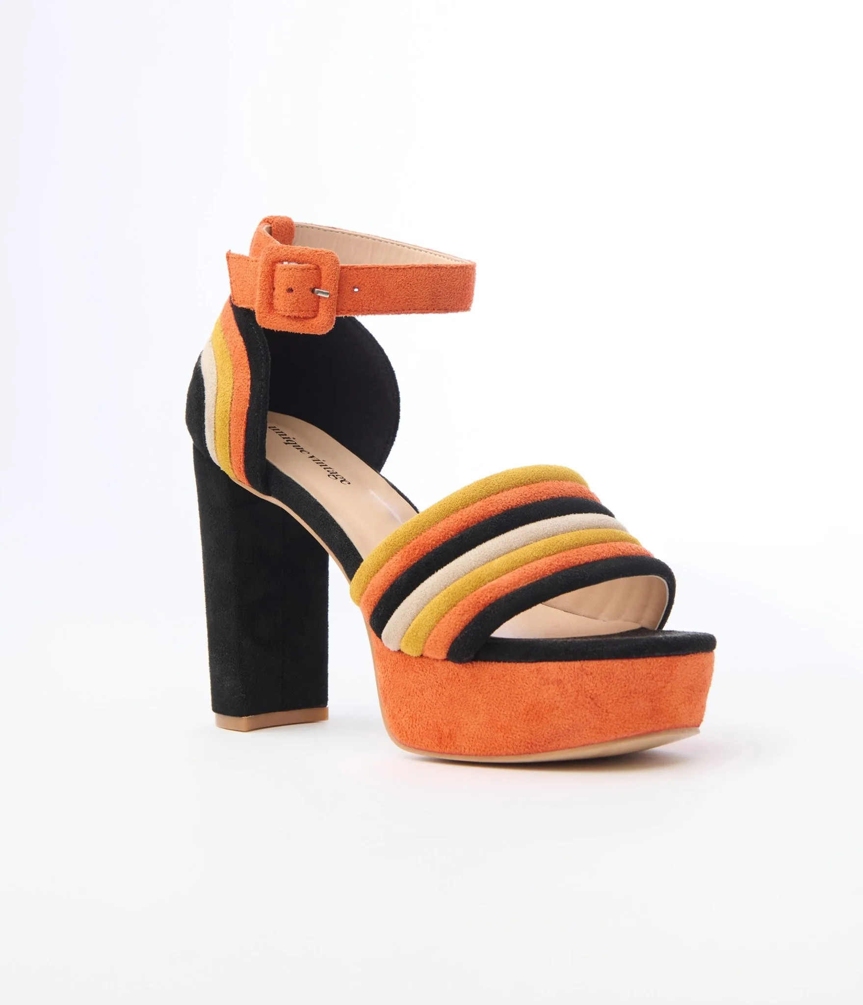 Unique Vintage Candy Corn Stripe Suede Peep Toe Pumps | UniqueVintage
