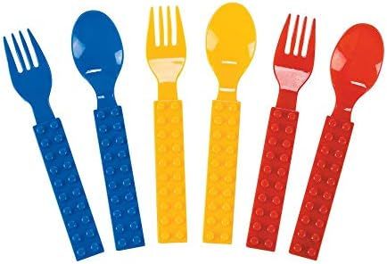 Brick Party Fork & Spoon Utensils Silverware Set - 16 pieces- Brick and Building Block Birthda Pa... | Amazon (US)