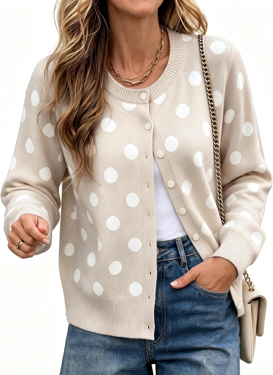 Zhiyouni Women's Cardigan Sweater Polka Dot Button Up Knit Top | Amazon (US)
