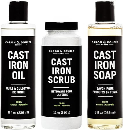 CARON & DOUCET - Ultimate Cast Iron Set: Seasoning Oil, Cleaning Soap & Restoring Scrub | 100% Pl... | Amazon (US)