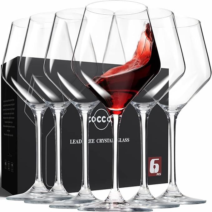 coccot Wine Glasses,White Red Wine Glasses Set of 6,Lead-Free Premium Crystal Clear Glass,Hand Bl... | Amazon (US)