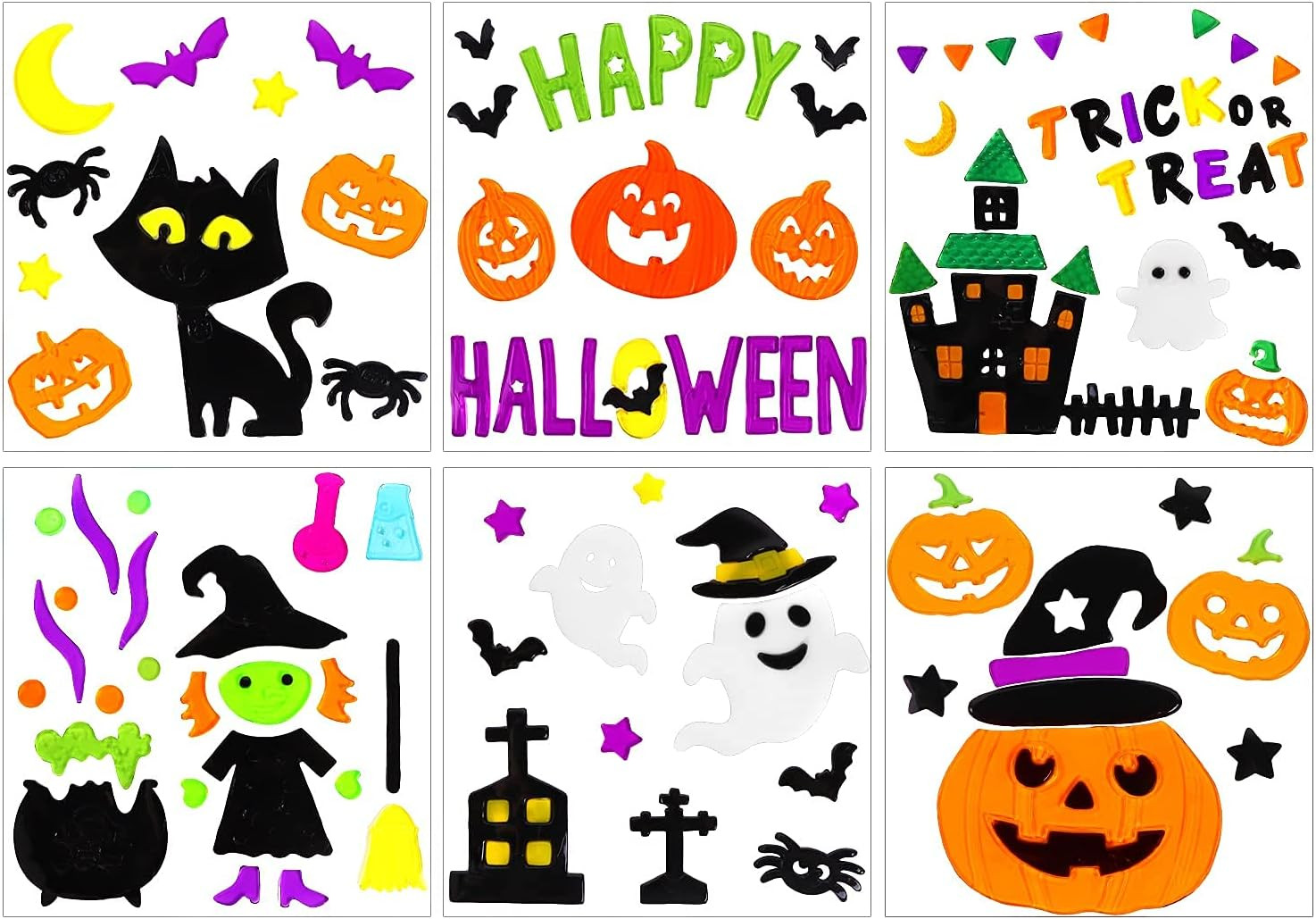 JOICEE 6pcs Halloween Gel Window Clings,Pumpkins Witch Bats Spider Window Clings Sticker for Hall... | Amazon (US)