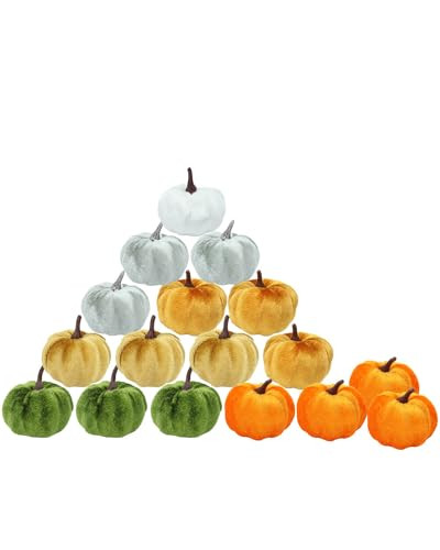 vensovo 2 Inch Mini Velvet Pumpkins for Decorating - 16PCS Small Plastic Pumpkins Bulk for Fall Decor, Colorful Artificial Fake Pumpkin Perfect for Halloween Thanksgiving Decoration Fall Weding Decor | Amazon (US)