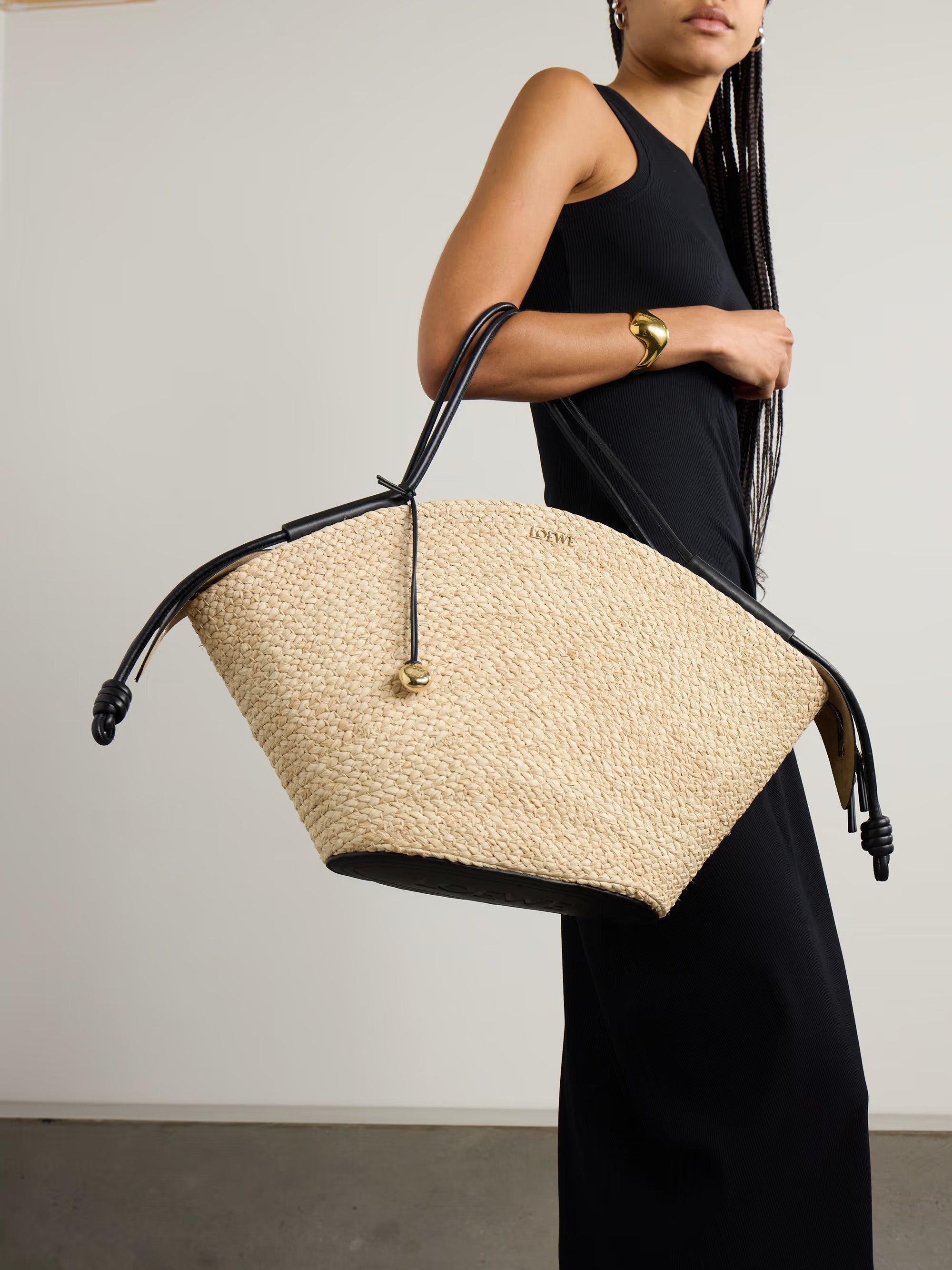 Paseo Large leather-trimmed raffia tote | NET-A-PORTER (US)