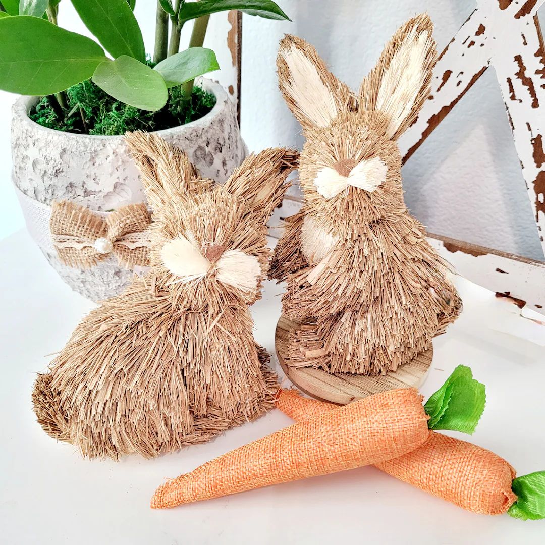 Straw Bunny Set, Set of 2 Bunnies, Grass Bunnies, Brown Bunnies, Easter Decor, Bunny Decor, Rabbi... | Etsy (US)