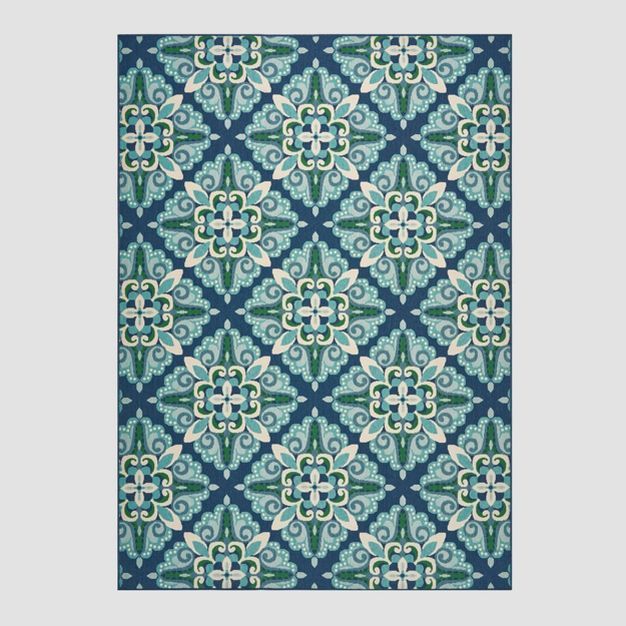 Kaia Medallion Outdoor Rug Blue/Green - Christopher Knight Home | Target