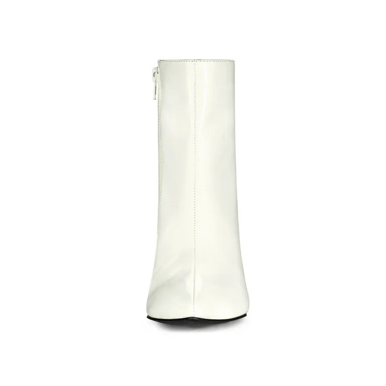 Allegra K Women's Pointed Toe Zipper Patent Leather Ankle Chunky Boots | Walmart (US)