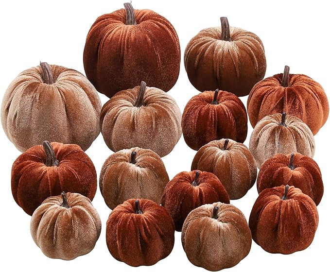 Woration 16pcs Assorted Size Fake Velvet Cloth Pumpkins Home Fall Thanksgiving Halloween Wreath S... | Amazon (US)