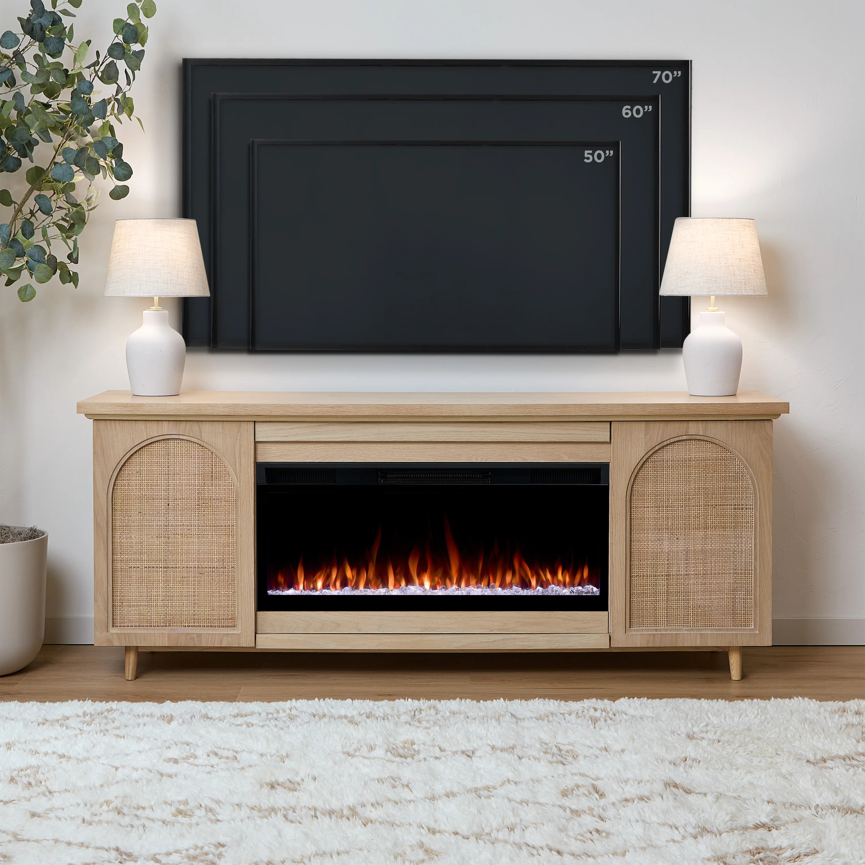 Dahlia 76" Landscape Electric Fireplace Tv Stand In White Oak | Wayfair North America