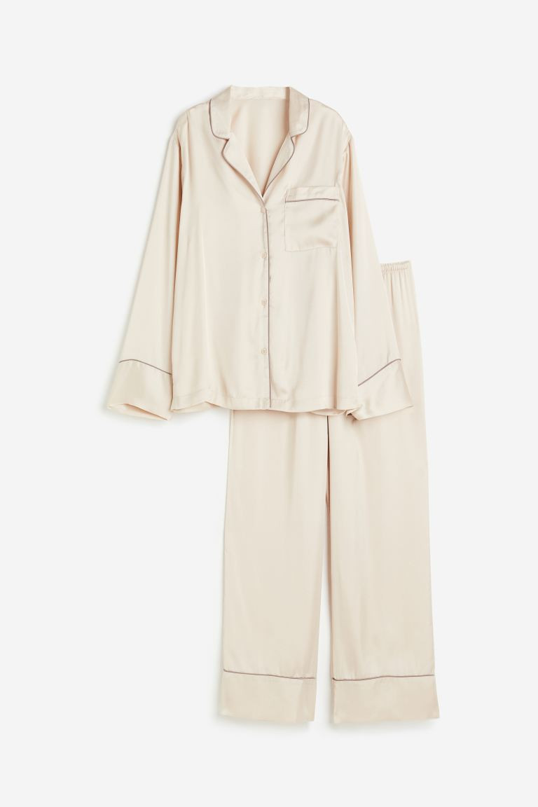 Satin Pajama Shirt and Pants - Light beige - Ladies | H&M US | H&M (US + CA)