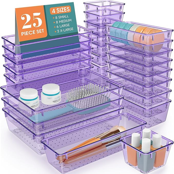 WOWBOX 25 PCS Plastic Drawer Organizer Set, Desk Drawer Divider Organizers and Storage Bins for M... | Amazon (US)