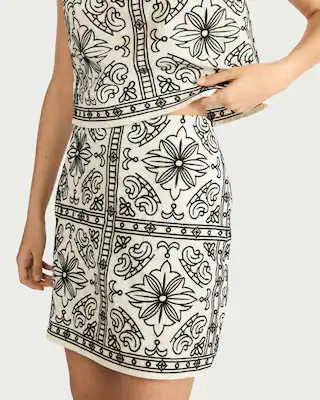 The F&F Edit Pure Cotton Embroidered Mini Skirt in Cream | Tesco F&F