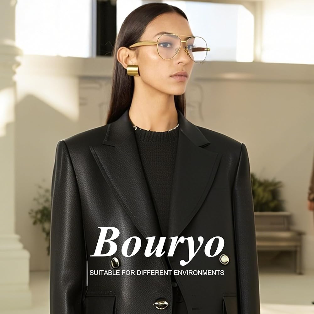 Bouryo Retro Gold Aviator Blue Light Blocking Glasses Oversized Metal Frame 70s Style Computer Gl... | Amazon (US)