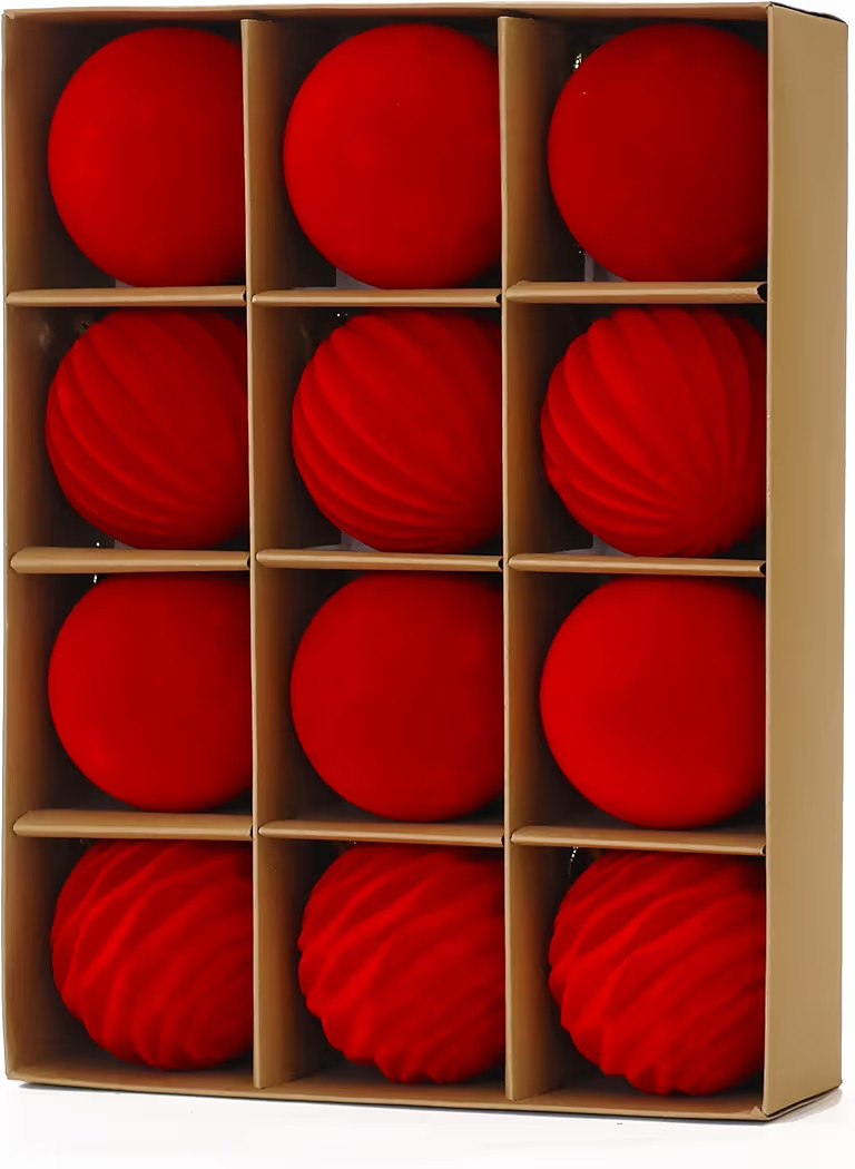 3.15inch Velvet Christmas Ornaments for Xmas Tree, 12 pcs Flocked Christmas Balls Set Assortment ... | Amazon (US)