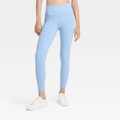 Women's Scallop Detail High-Rise 7/8 Leggings - JoyLab™ Light Blue S | Target