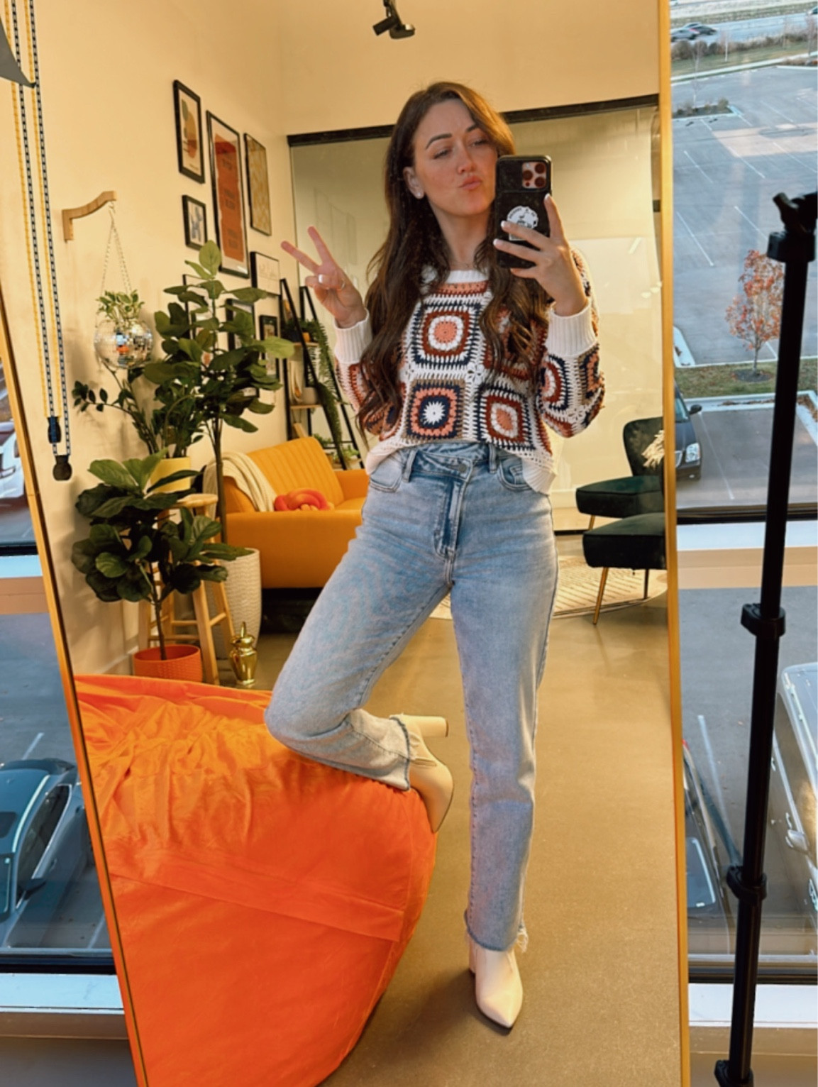 Retro mint sweater and wide leg, hidden jeans from buckle with mid-calf, white ankle, healed booties

#LTKstyletip #LTKfindsunder100 #LTKSeasonal