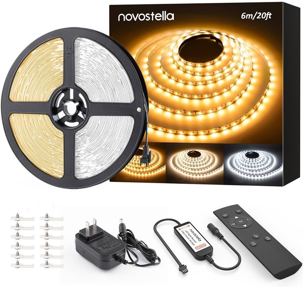 NOVOSTELLA 20ft Tunable White LED Strip Light Kit Dimmable 3000K-6500K 24V Tape Light with RF Rem... | Amazon (US)