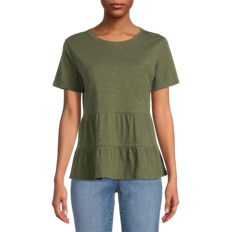 Time and Tru Women's Short Sleeve Peplum T-Shirt | Walmart (US)