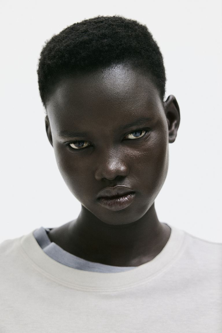 Silk-blend Top - Round Neck - Extra-long sleeve - Light gray - Ladies | H&M US | H&M (US + CA)