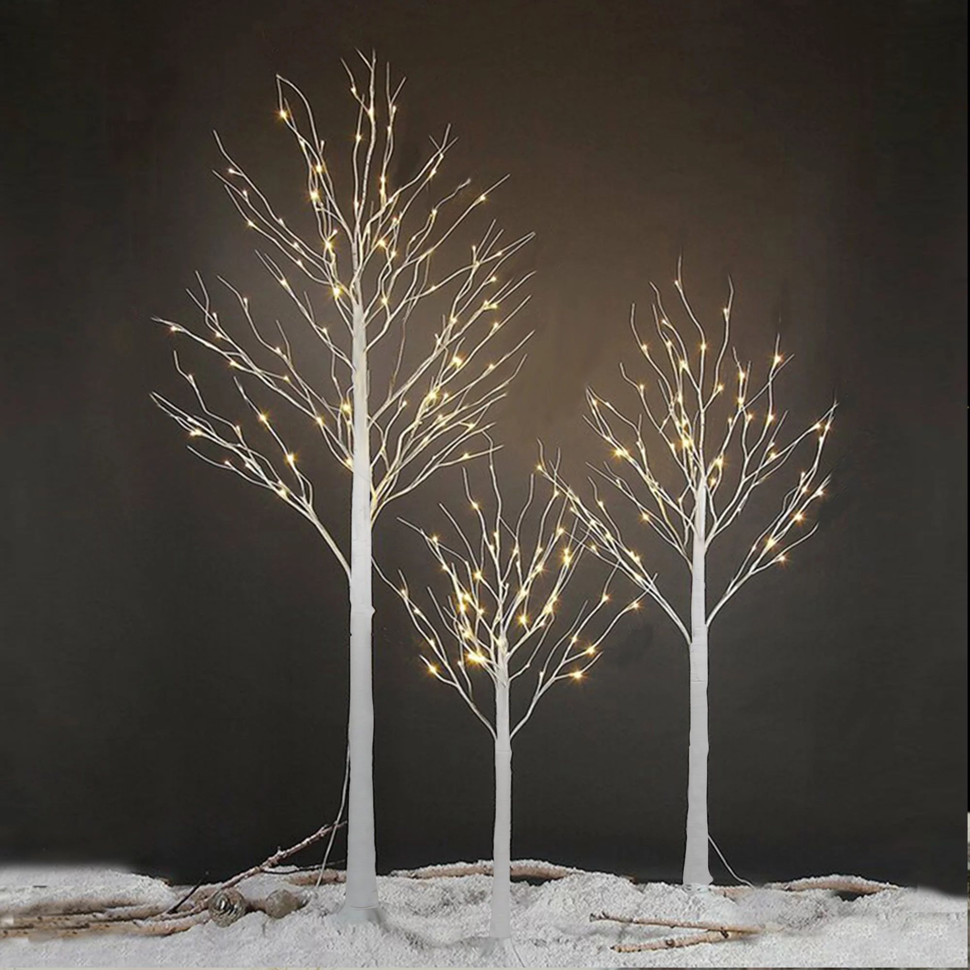 SEVENTH 4FT 5FT 6FT White Birch Tree Set, Christmas Trees with Warm Yellow Lights, PVC Frame Arti... | Walmart (US)