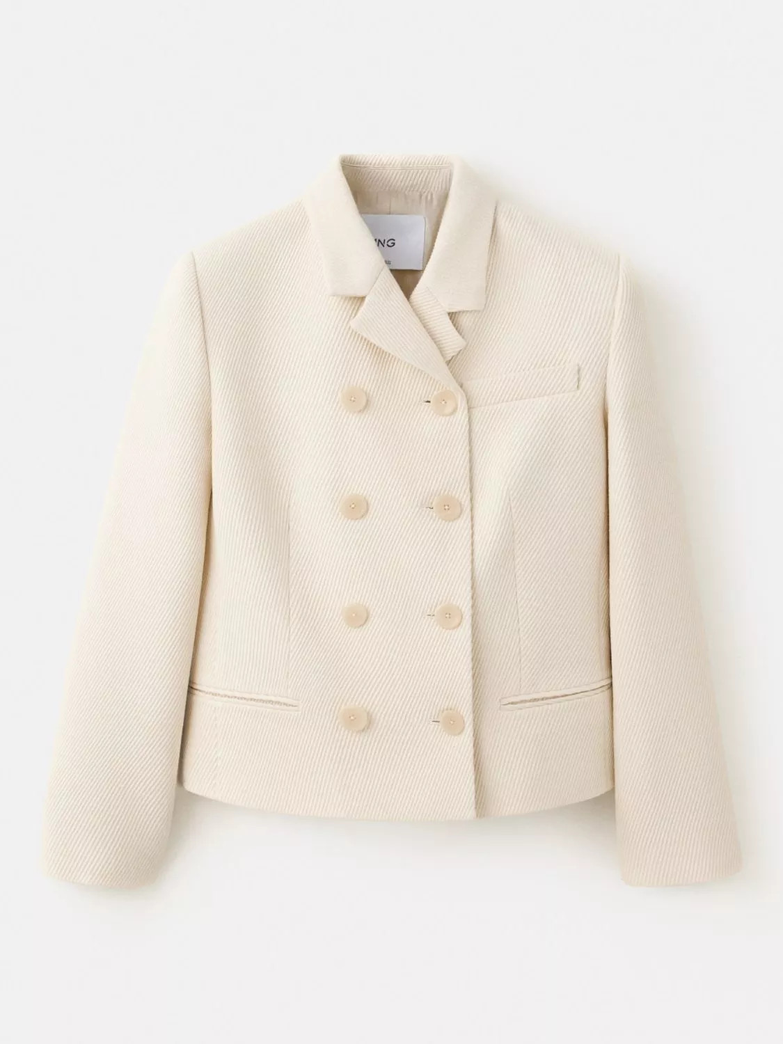 Mango Double-Breasted Cropped Blazer, Off White Raw | John Lewis (UK)