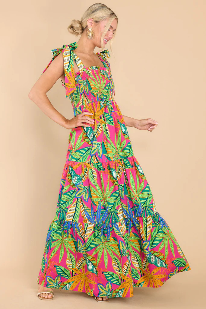 Proper Paradise Fuchsia Tropical Print Maxi Dress | Red Dress 