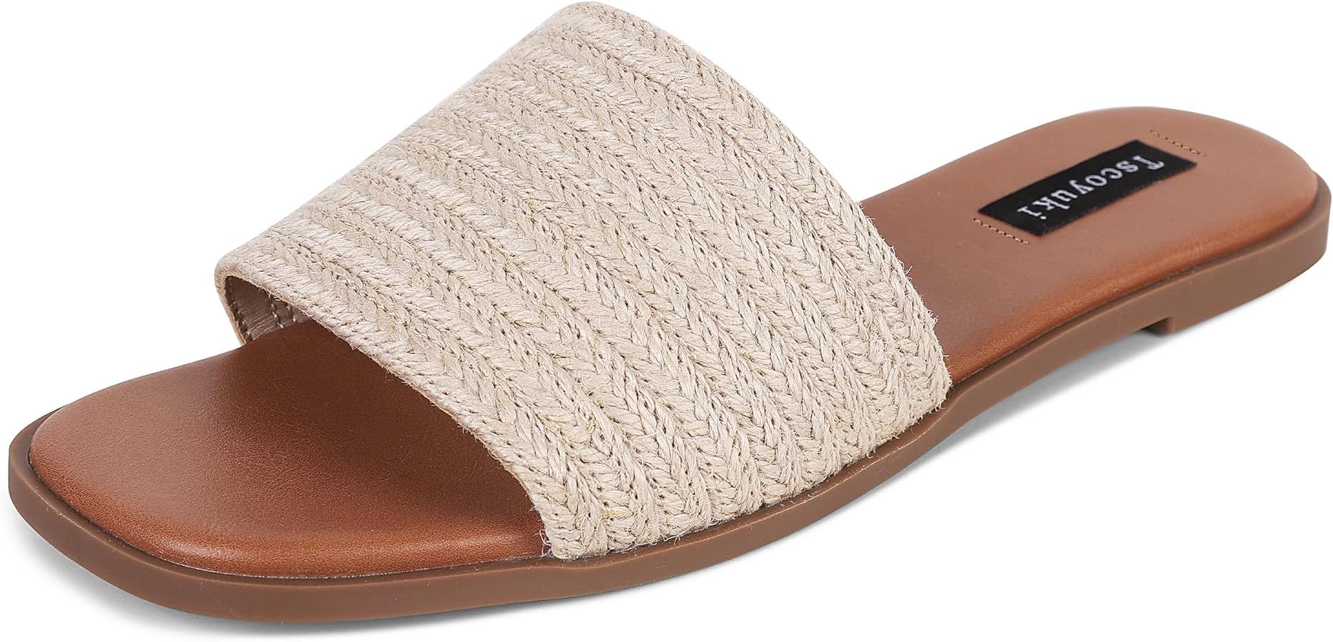 Tscoyuki Slides Sandals for Women Basic Slip On Flat Sandals Open Toe Comfort Beach Sandals Slipp... | Amazon (US)