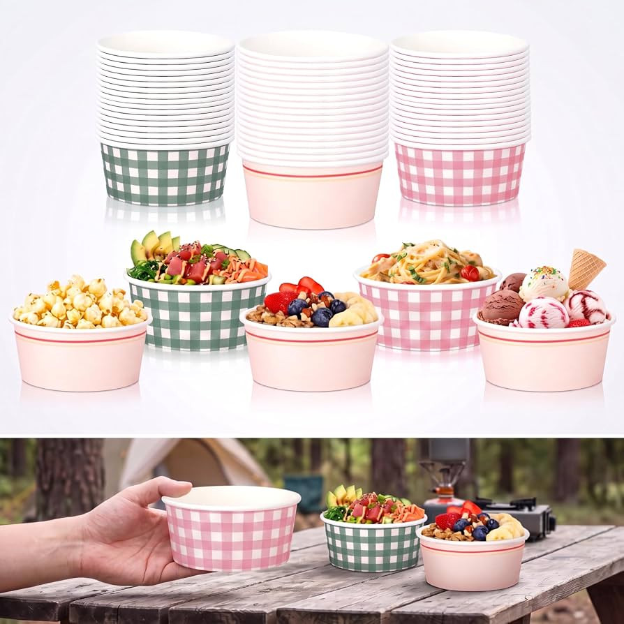 50 Pcs Gingham Paper Bowls Camp Bachelorette Decorations, 12 oz | Amazon (US)