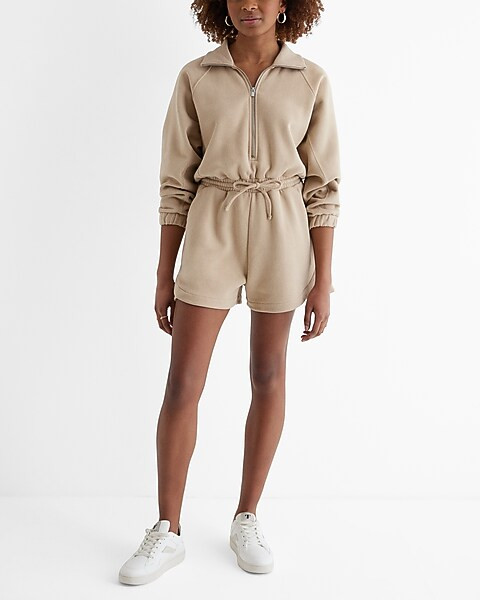 Luxe Comfort Quarter Zip Tie Waist Fleece Romper | Express