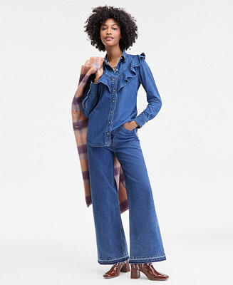 On 34th Women's Denim Ruffle Shirt, Macy's Exclusive - Macy's | Macy's