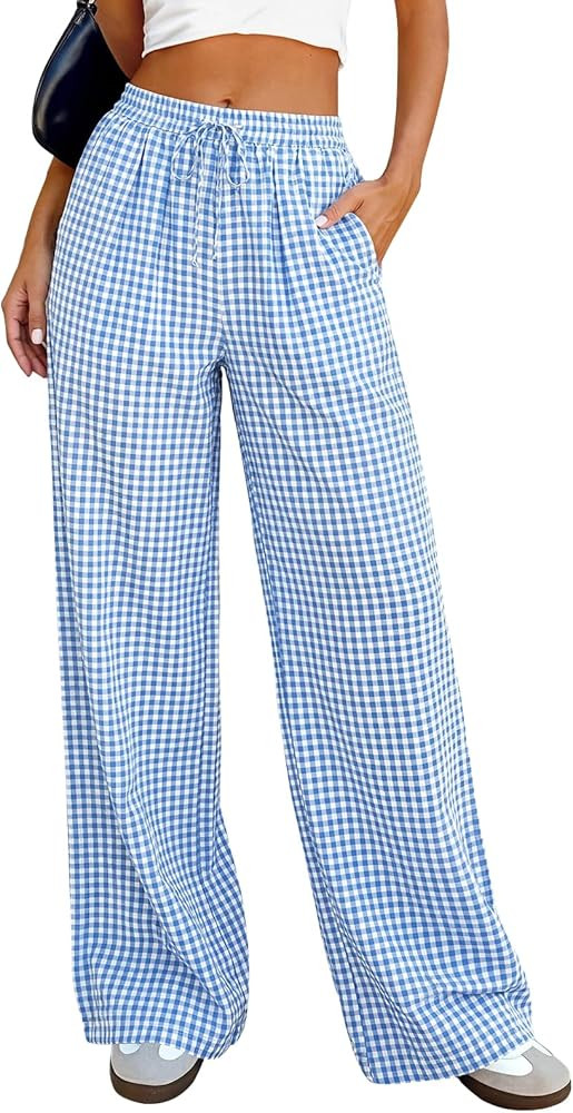 PRETTYGARDEN Womens Pants Elastic Waist Floral Lightweight Palazzo Pants for Women Casual Lounge ... | Amazon (US)