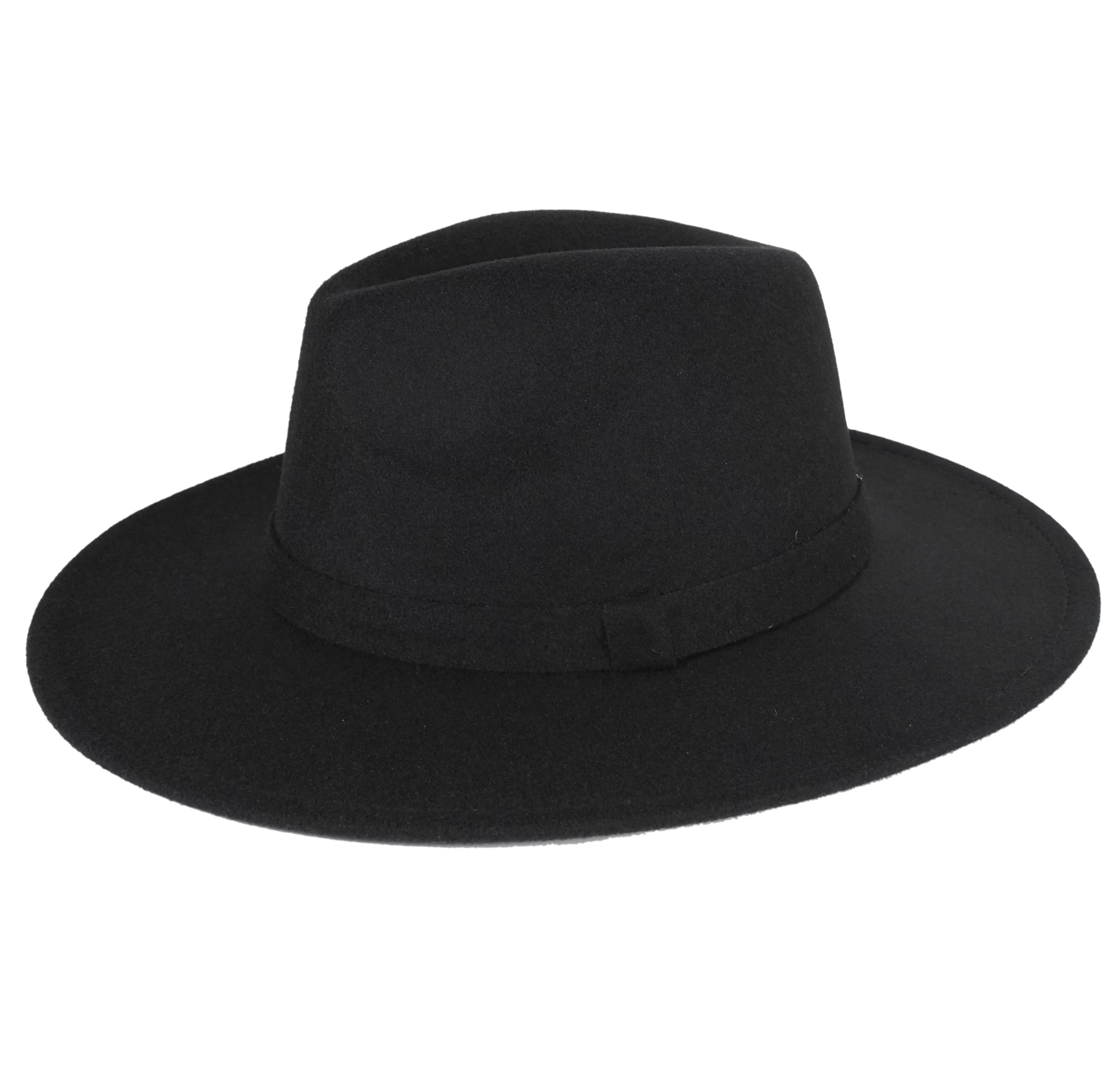 Black Fedora Panama Upturn Wide Brim Cotton Blend Felt Hat | Walmart (US)