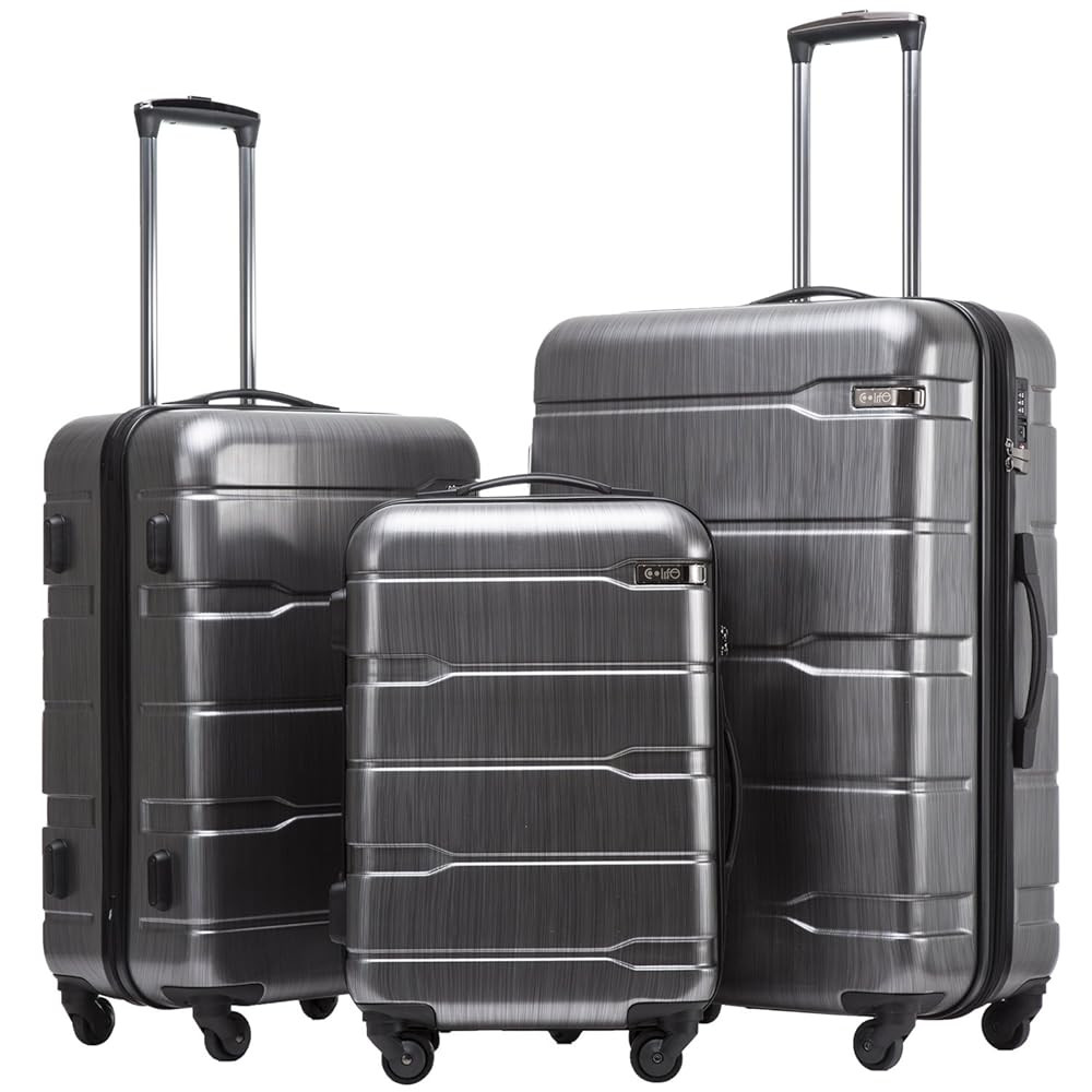 Coolife Luggage Expandable 3 Piece Sets PC+ABS Spinner Suitcase 20 inch 24 inch 28 inch (Charcoal... | Amazon (US)