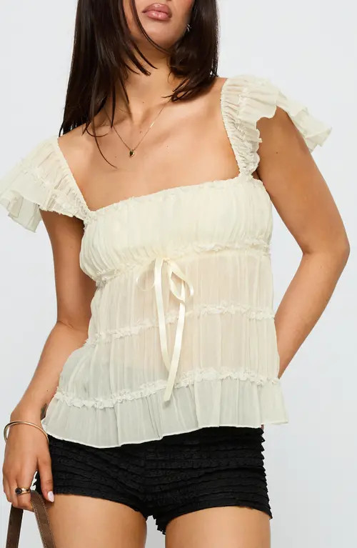 Princess Polly Brighter Than Stars Tiered Chiffon Top in Cream at Nordstrom, Size 4 | Nordstrom