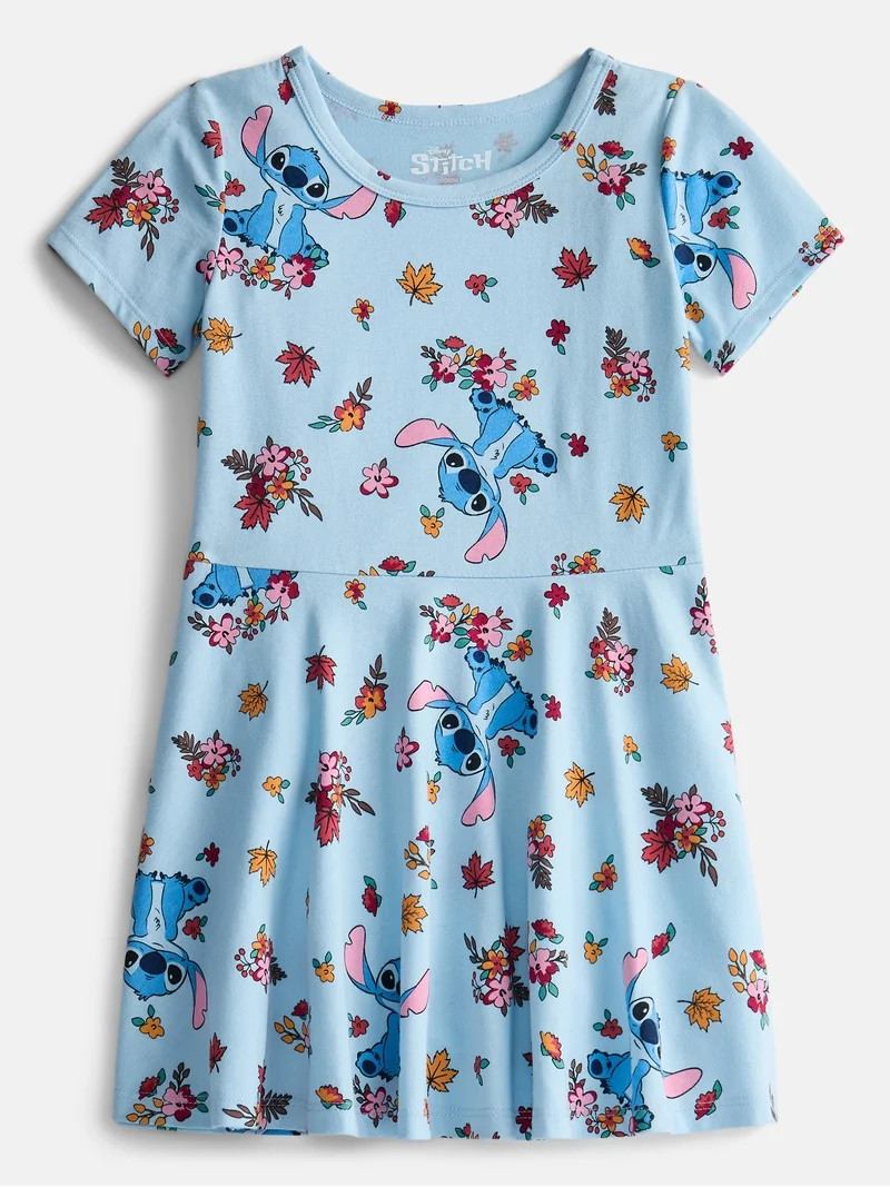 Stitch Girls Print Skater Dress with Short Sleeves, Sizes 4-12 | Walmart (US)
