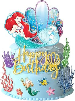 Party Supplies for Ariel Cake Topper Glitter Birthday Seaweed Coral Pearls Party Favors Topper De... | Amazon (US)