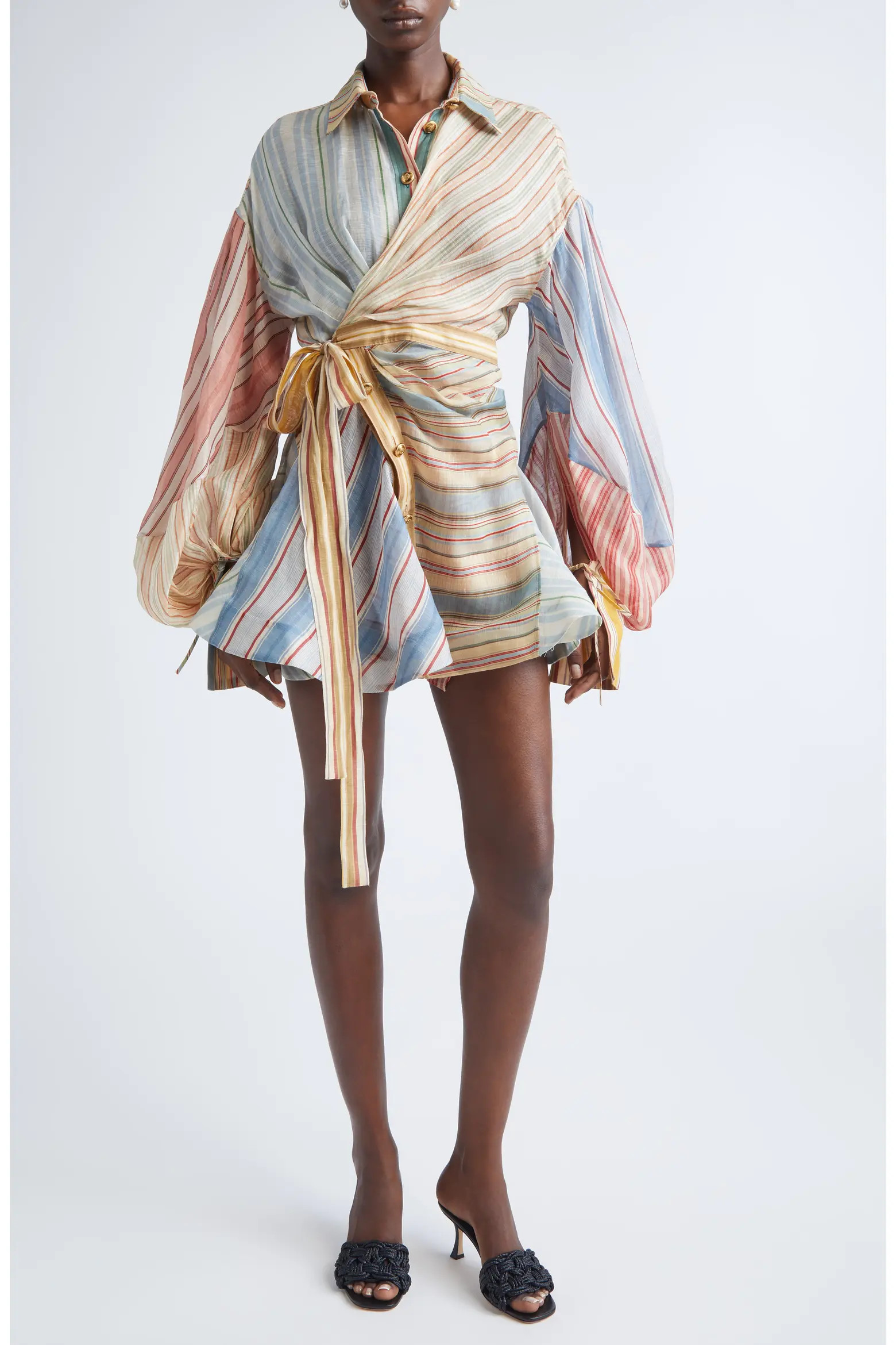 Rebellion Asymmetric Stripe Long Sleeve Linen & Silk Shirtdress (Women) | Nordstrom | Nordstrom