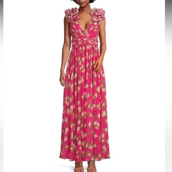 NWT Antonio Melani Manila Pink Floral Print Rosette Sleeveless V-Neck Maxi Dress | Poshmark