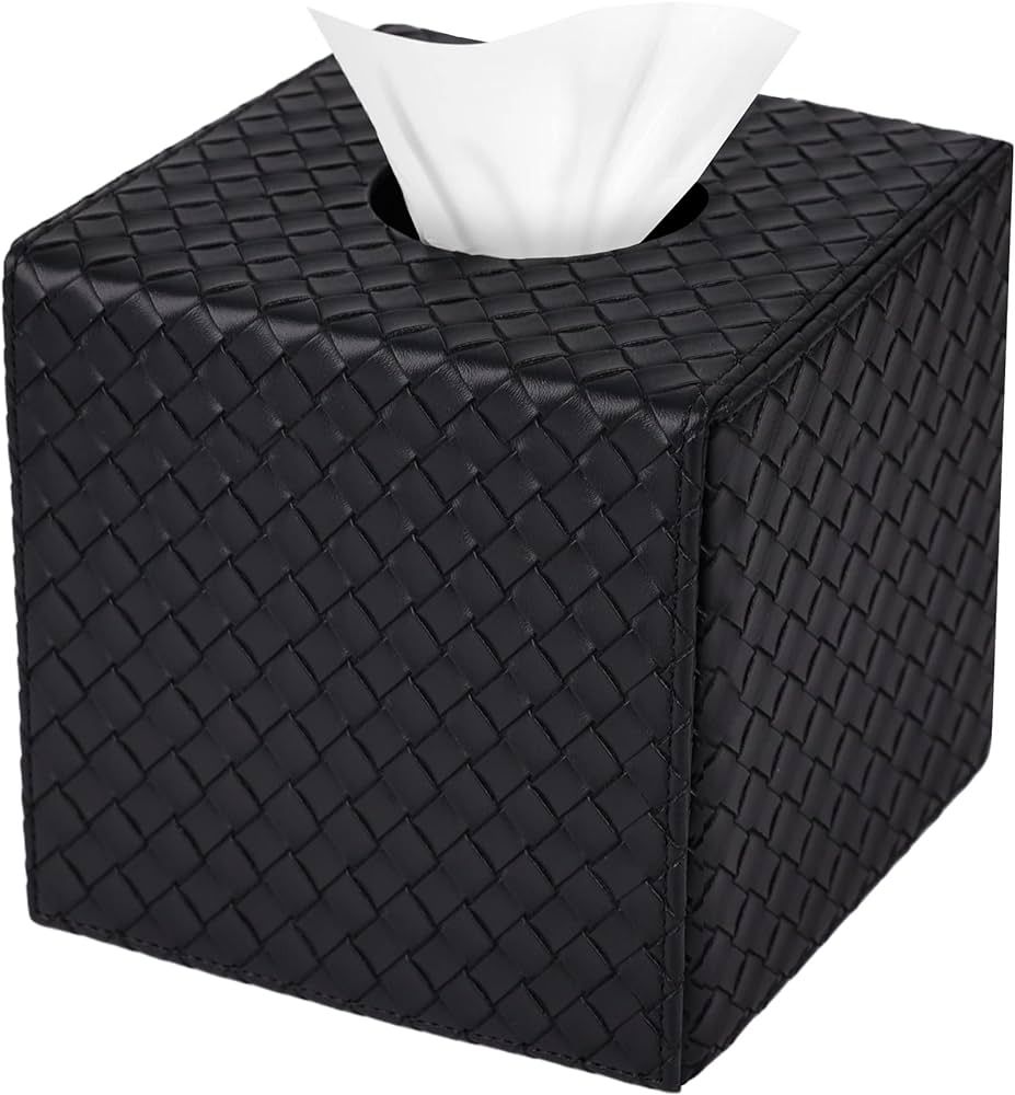 Tissue Box Cover, Jeethemy, Square Tissue Box Holder for Black PU Leather with Braided Pattern, P... | Amazon (US)