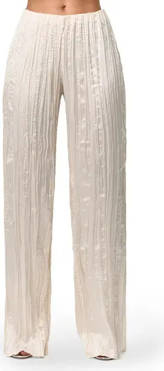 Plissé Straight Leg Satin Pants | Nordstrom