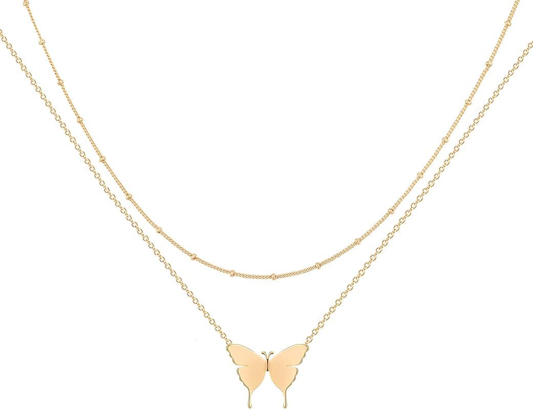 MEVECCO Layered Heart Necklace Pendant Handmade 18k Gold Plated Dainty Gold Choker Arrow Bar Laye... | Amazon (US)