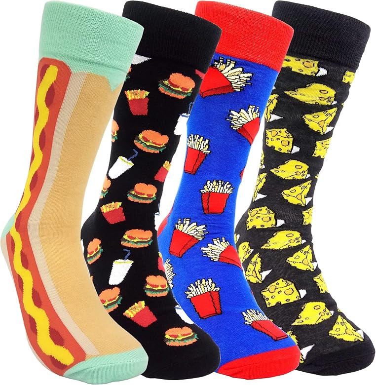 HSELL Mens Fun Patterned Dress Socks Funny Novelty Crazy Design Cotton Socks Gift for Men | Amazon (US)