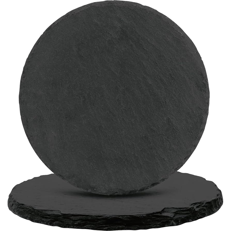Black Nature Stone Coasters Set of 2, Round Drink Coasters Anti-Scratch, Table Décor for Office ... | Amazon (US)