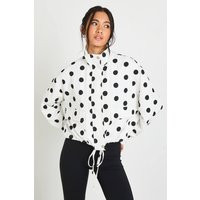 boohoo Women's Polka Dot Funnel Neck Jacket in White | Size: Small | Denim | boohoo (US & Canada)