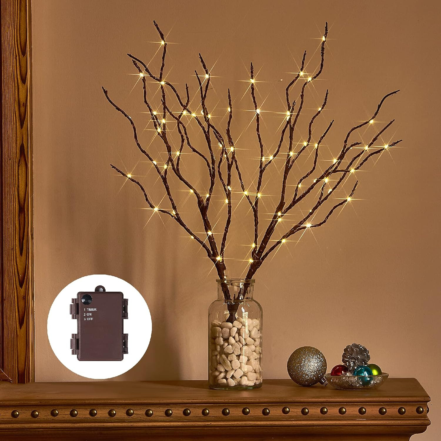 Lighted Brown Branches 18IN 70L Warm White Fairy Lights, LED Willow Branch Lights with Timer Battery Operated for Home Bedroom Living Room Vase Decoration | Amazon (US)