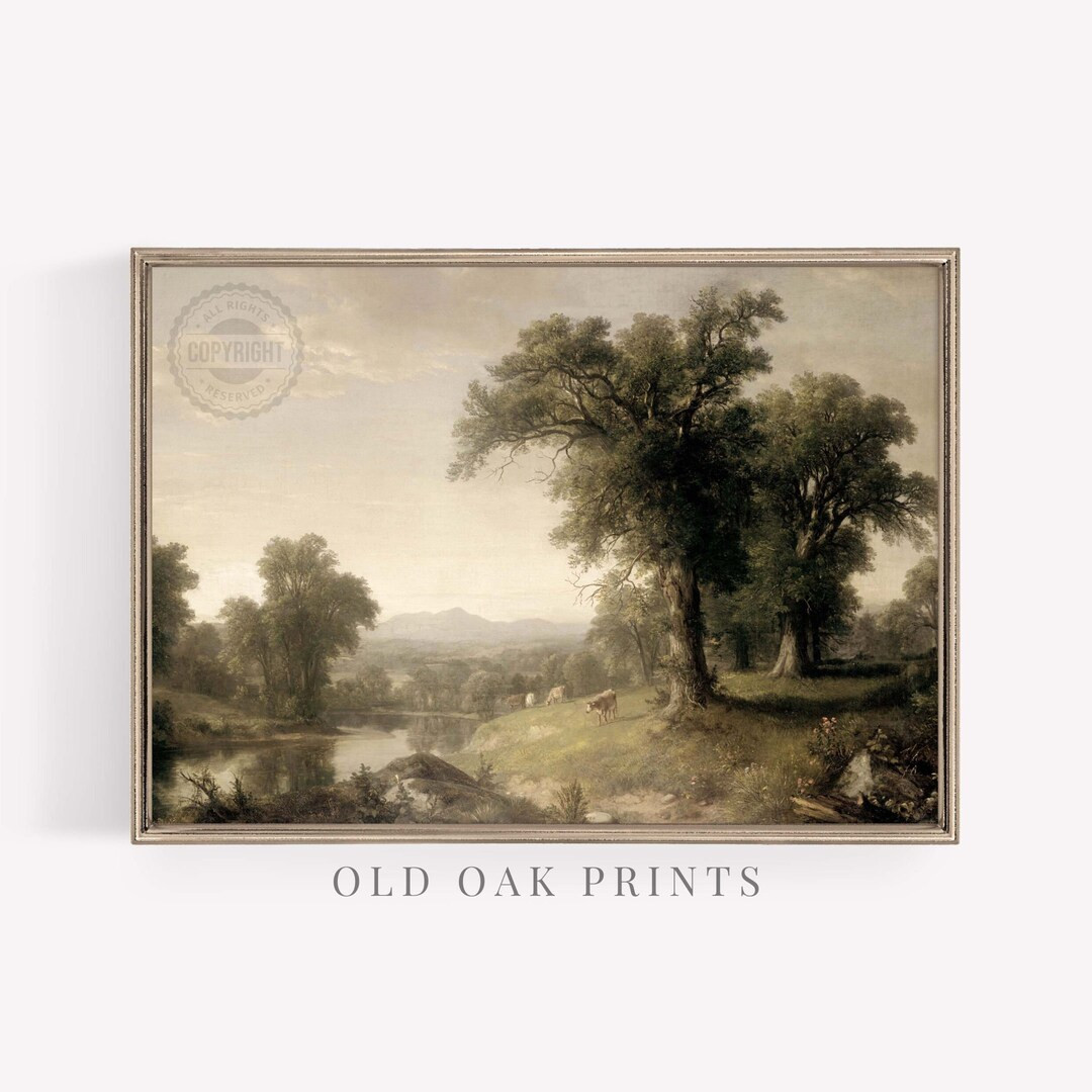 Vintage Landscape Print | Grazing Cows Valley Painting PRINTABLE | 215 | Etsy (US)