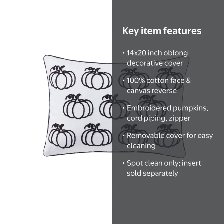 My Texas House 14" x 20" Fiona White/Black Pumpkin Cotton Halloween Decorative Pillow Cover | Walmart (US)