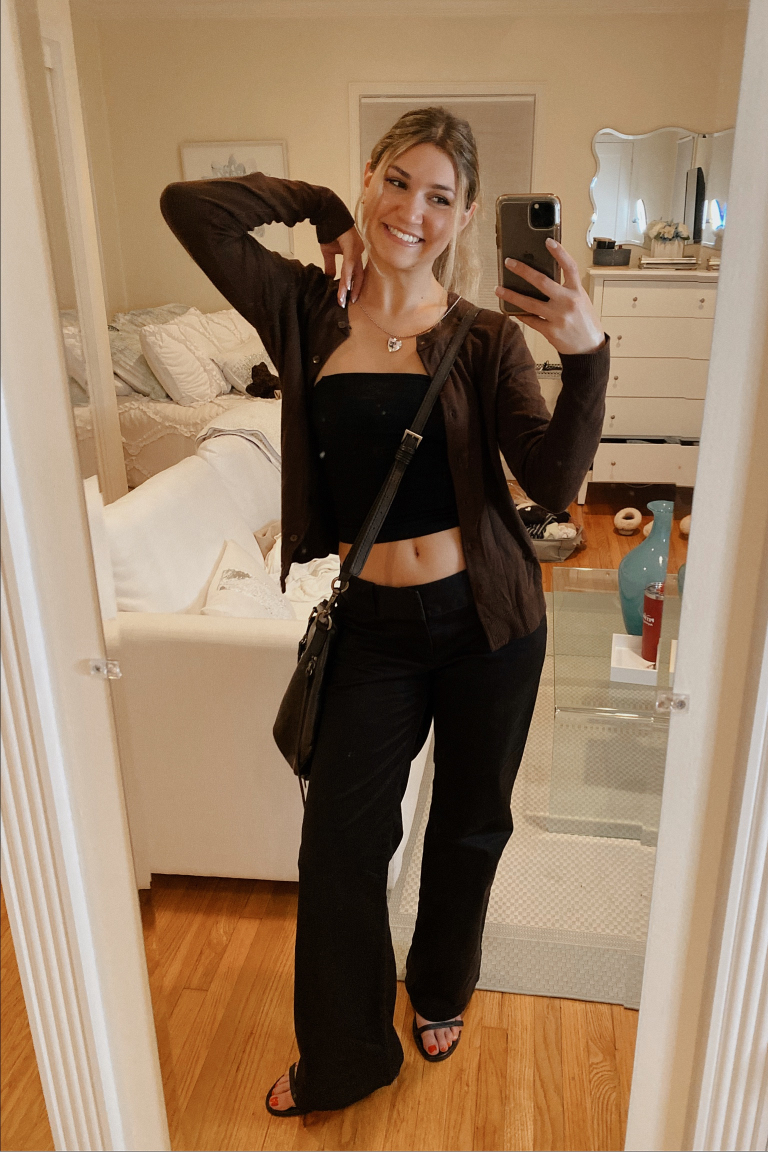 90s inspired outfit! Black tube top, brown cardigan, black low rise trousers, cute and casual outfit, 90s style

#LTKSeasonal #LTKhome #LTKGiftGuide