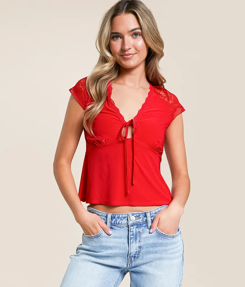 Pieced Lace Keyhole Top | Buckle