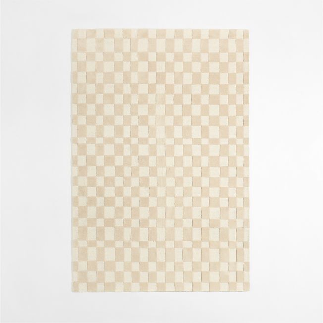 Imperfect Checkerboard Wool Calm Beige Kids Area Rug 5x8 | Crate & Kids | Crate & Barrel